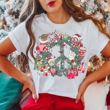 “No restocks” Christmas Peace Sign Screen Print High Heat Transfer V47