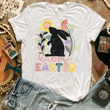“No restocks” Happy Easter Rabbit Flowers Screen Print High Heat Transfer W126