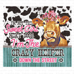 Crazy Heifer Down the Street Skinny Tumbler Sublimation Transfer