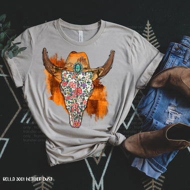 Floral Bull Skull Screen Print High Heat Transfers R97