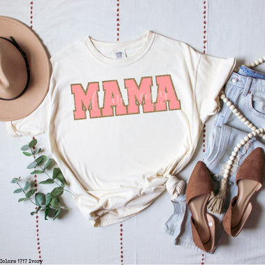 Mama Pink Gold Faux Glitter Screen Print High Heat Transfer V9