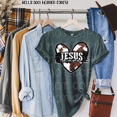 "No restocks" Jesus Made Cowhide Heart Screen Print Transfer *High Heat* U87