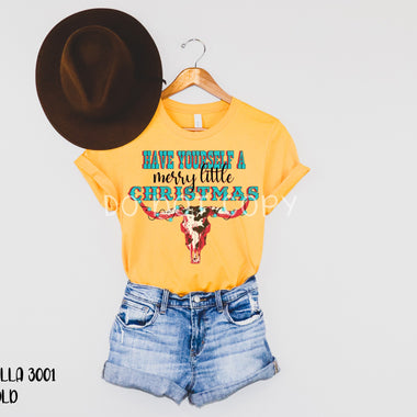 "No Restocks" Merry Little Christmas Bull Skull Screen Print High High Transfer U60