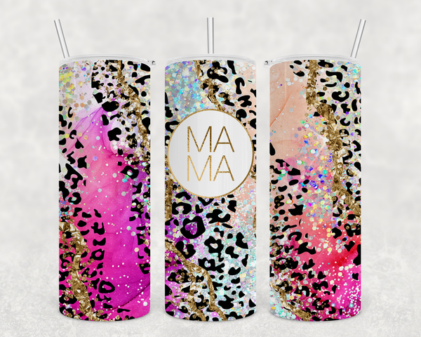 Mama Leopard Marble 20oz Skinny Tumbler with Lid and Plastic Straw