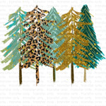 Gold Turquoise Glitter Trees Sublimation Transfer