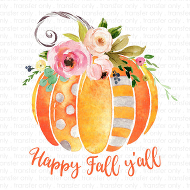 Happy Fall Floral Pumpkin Sublimation Transfer