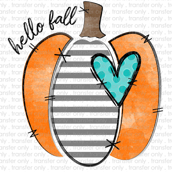 Hello Fall Gray Stripe Pumpkin Sublimation Transfer