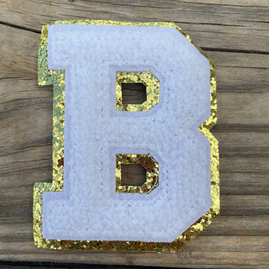 White with Gold Glitter Chenille Letters 2.75"