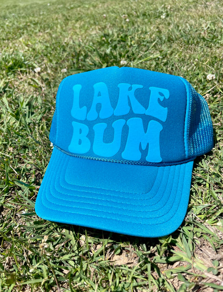 Lake Bum Neon Blue Trucker Hat