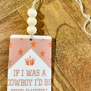 Cowboy Queen Car Freshie with Wood Beads