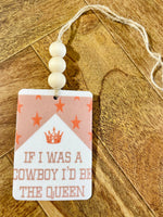Cowboy Queen Car Freshie with Wood Beads