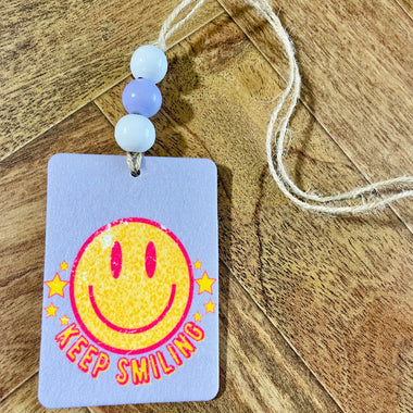 Keep Smiling Car Freshie with Wood Beads