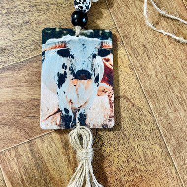 Longhorn Cow Car Freshie with Wood Beads