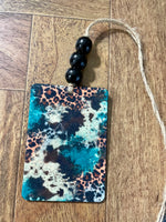 Cowhide Leopard Pattern Car Freshie with Wood Beads