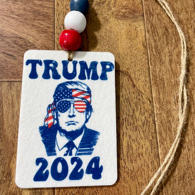 Trump 2024 Car Freshie with Wood Beads