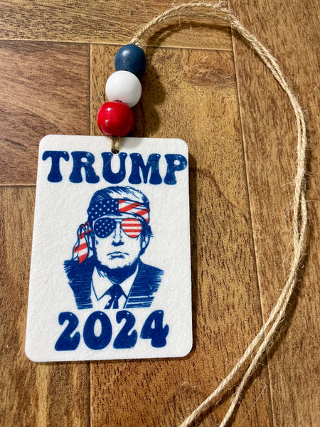 Trump 2024 Car Freshie with Wood Beads