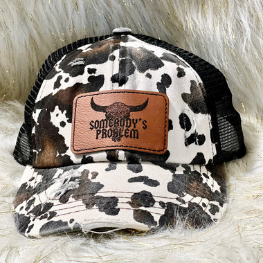 Somebody's Problem Skull Cow Print Black Mesh C.C Brand Ponytail Hat *Completed*