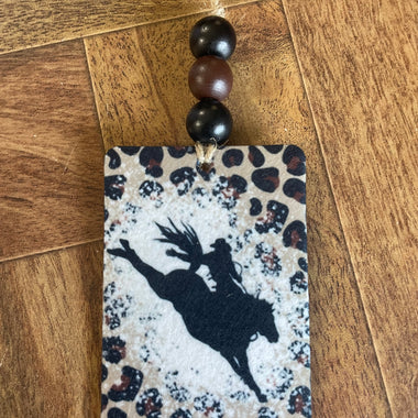 Rodeo Leopard Car Freshie with Wood Beads