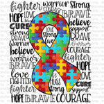 Autism Ribbon Word Art Sublimation Transfer