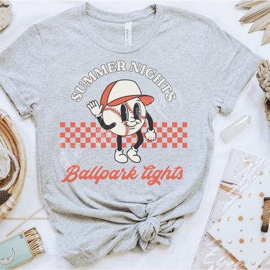 “No restocks” Summer Nights Ballpark Lights Screen Print High Heat Transfer V48