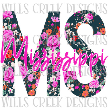 MS abbreviation floral Digital Download
