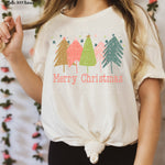 "No Restocks" Merry Christmas Pastel Trees Screen Print High Heat Transfer R43