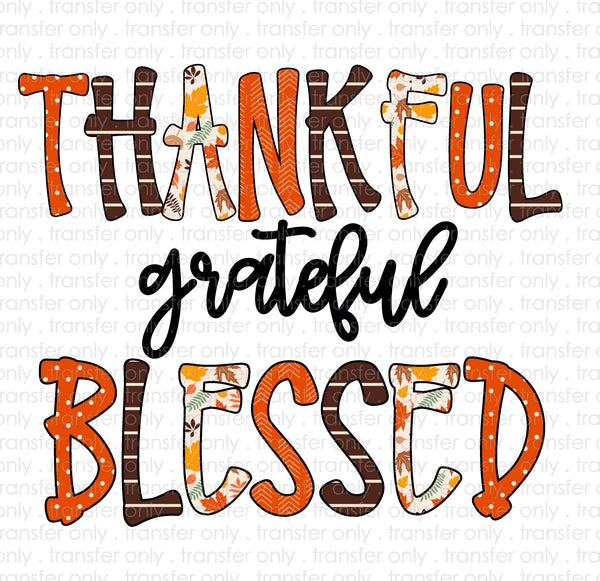 Thankful Grateful Blessed Sublimation Transfer