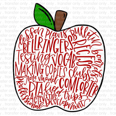 Teacher Apple Word Art Sublimation Transfer