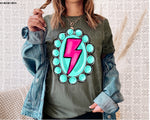 "No restocks" Lightning Bolt Turquoise Screen Print High Heat Transfer U77