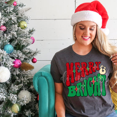 Merry & Bright Slanted Screen Print High Heat Transfer Q28