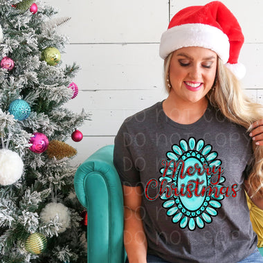 "No Restocks"Merry Christmas Turquoise Screen Print High Heat Transfer T3