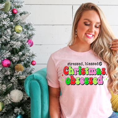 "No Restocks" Stressed Blessed Christmas Obsessed Screen Print High Heat Transfer K13