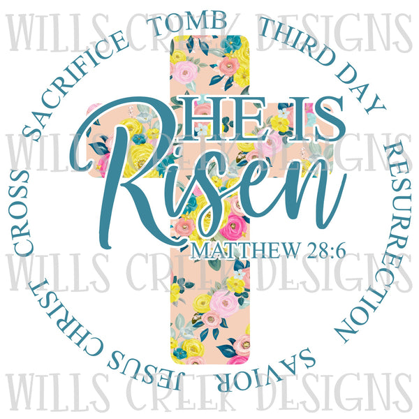 He is Risen Floral Cross Digital Download