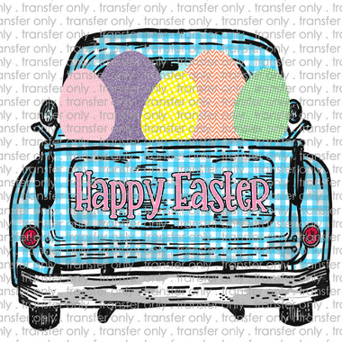 Happy Easter Blue PLaid Truck Sublimation Transfer