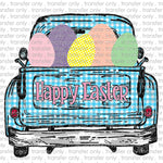 Happy Easter Blue PLaid Truck Sublimation Transfer