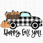 Happy Fall Yall Plaid Truck Sublimation Transfer