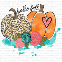 Hello Fall Double Cheetah Pumpkins Sublimation Transfer