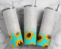 Silver Sunflower Glitter 20oz Skinny Tumbler with Lid and Plastic Straw