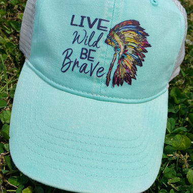 Live Wild Be Brave Headdress Pocket/Hat/Koozie Size Screen Print Transfers Q65