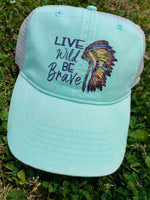 Live Wild Be Brave Headdress Pocket/Hat/Koozie Size Screen Print Transfers Q65