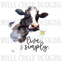 Live Simply Watercolor Cow Sublimation Transfer