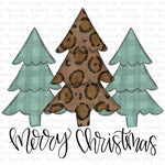 Merry Christmas Leopard Blue PLaid Trees Sublimation Transfer