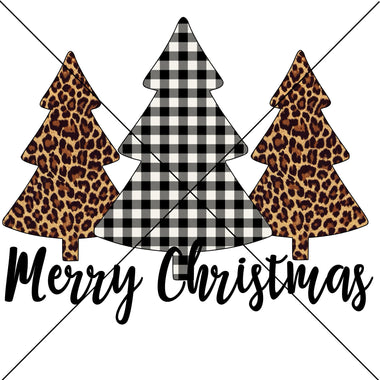 Merry Christmas Cheetah Black Plaid Trees Sublimation Transfer