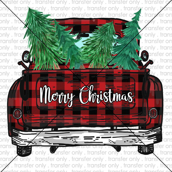 Merry Christmas Red Plaid Truck Sublimation Transfer