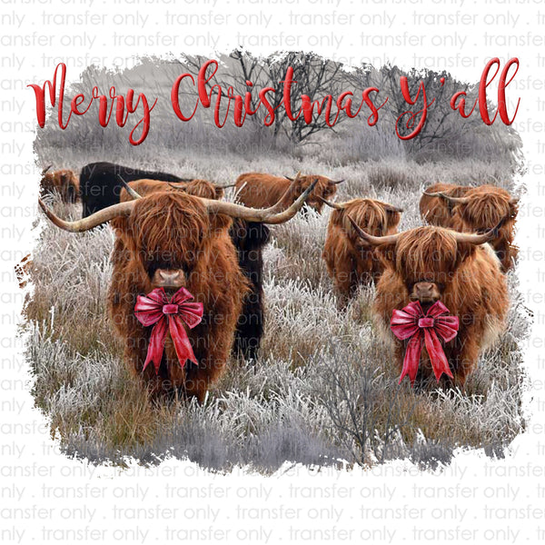 Merry Christmas Yall Cows Sublimation Transfer