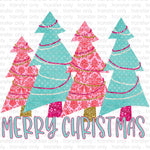 Merry Christmas Pink and Blue Trees Sublimation Transfer