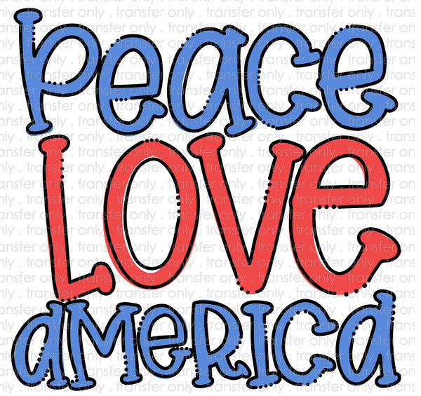 Peace Love America Sublimation Transfer
