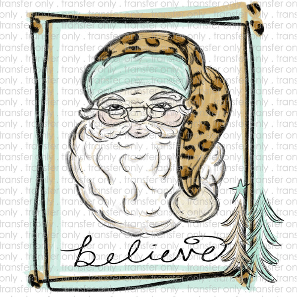 Santa Believe Turquoise and Cheetah Sublimation Transfer