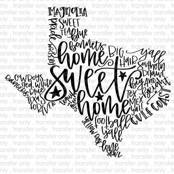 Texas Word Art Sublimation Transfer